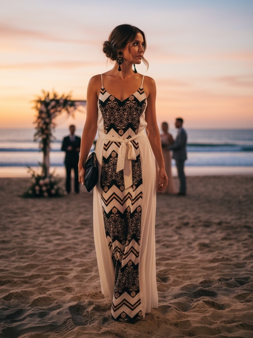 Francescas The Birdcage Collection Chevron  Patterned Maxi Dress with tie Waist